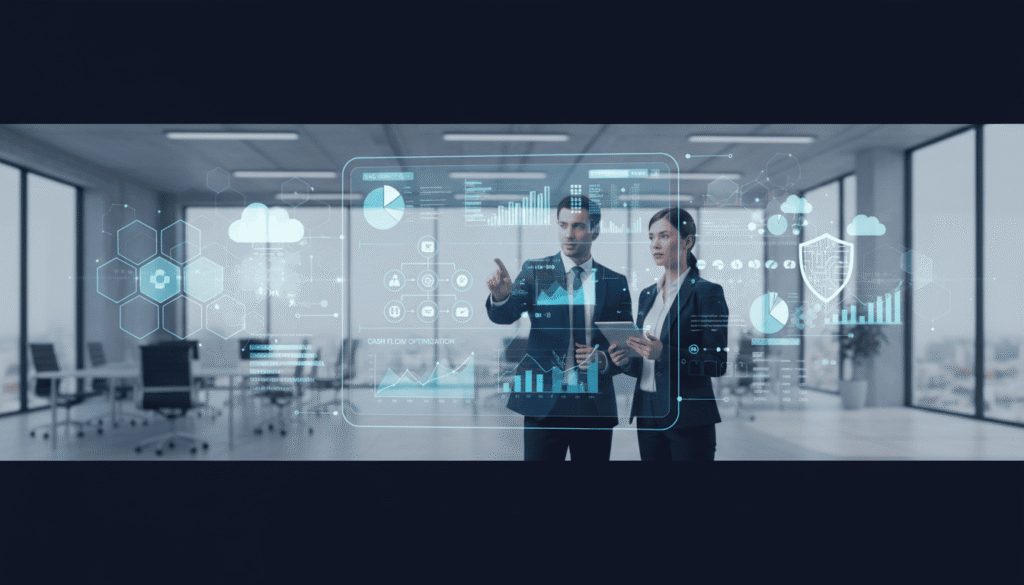 Precontabilidad para pymes representada con elementos tecnológicos y financieros en un entorno profesional